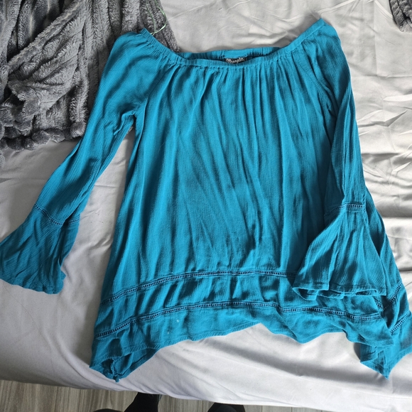 Wrangler Tops - Wrangler Teal Off-Shoulder Blouse